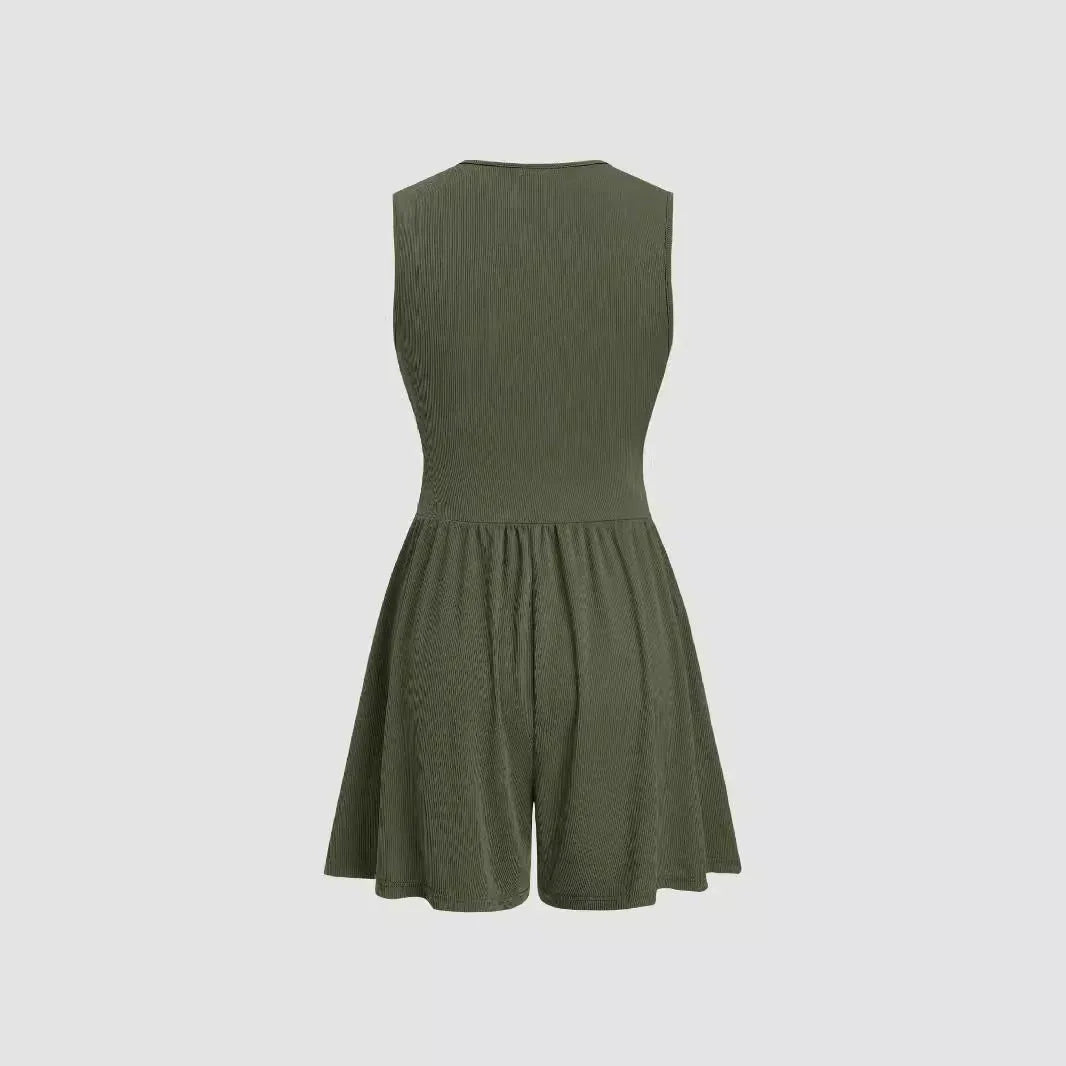 PARIS™ - Chic V-Neck Sleeveless Overall Romper - MABEL LONDON