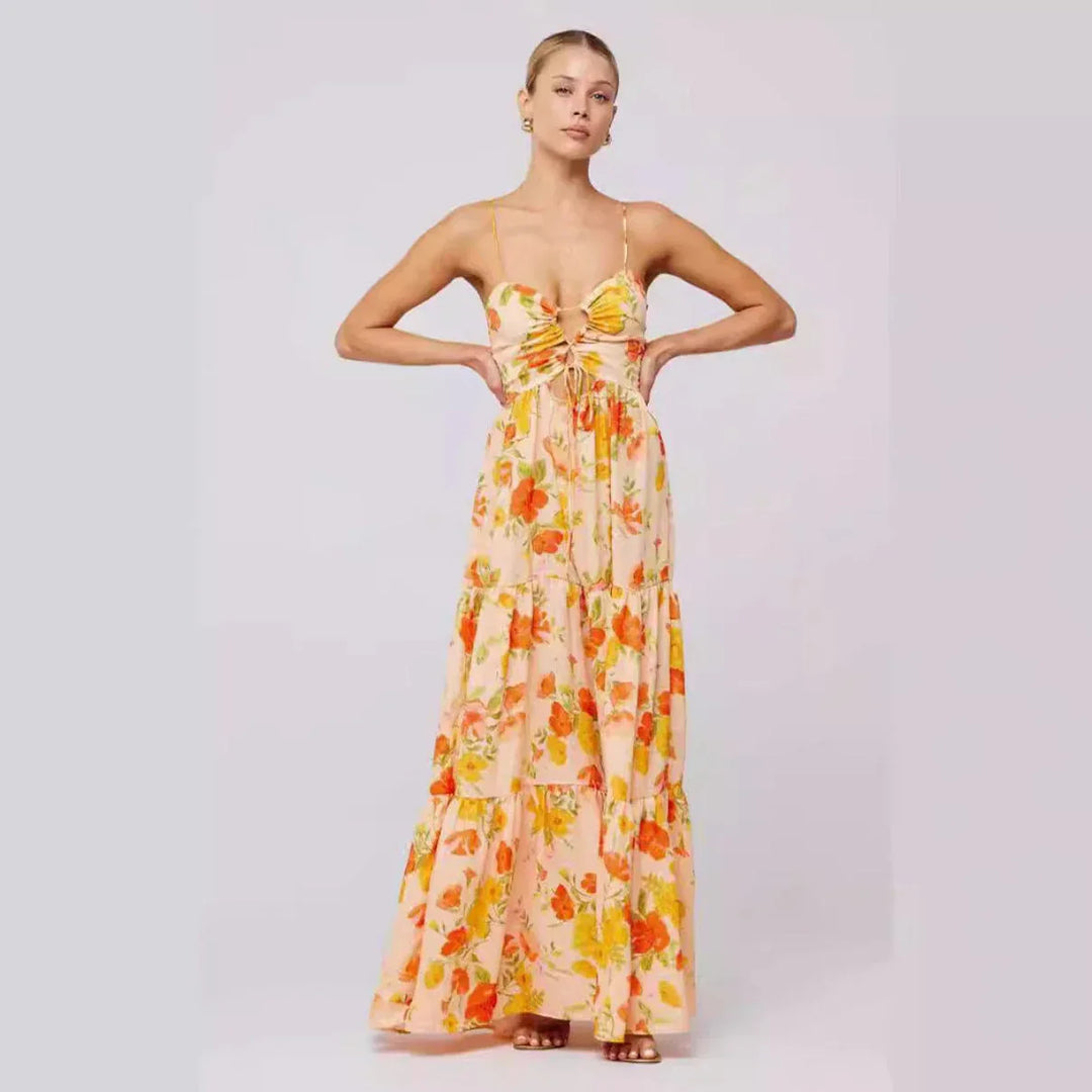 MARSHA™ - Chic Sleeveless Cross Tie-Up Front Summer Maxi Dress - MABEL LONDON