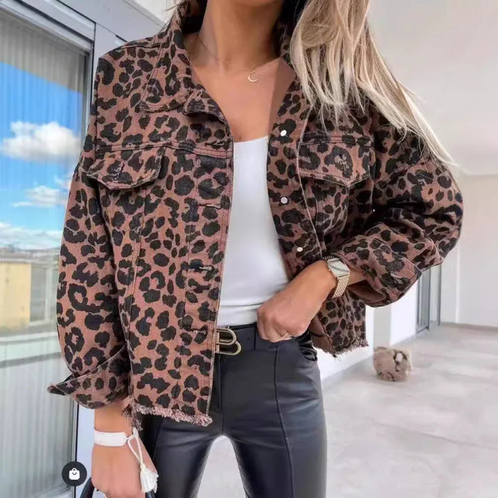 REEVA™ - Vintage Leopard Long Sleeve Button Down Jacket - MABEL LONDON