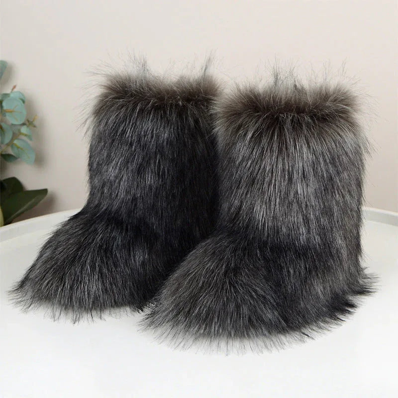 HIRA™ - Chic Trendy Furry Mid Length Winter Boots - MABEL LONDON