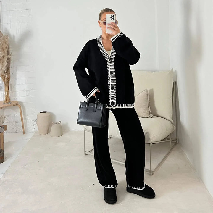 DOLA™ - Cozy Long Sleeve Cardigan and Wide Leg Pants Set - MABEL LONDON