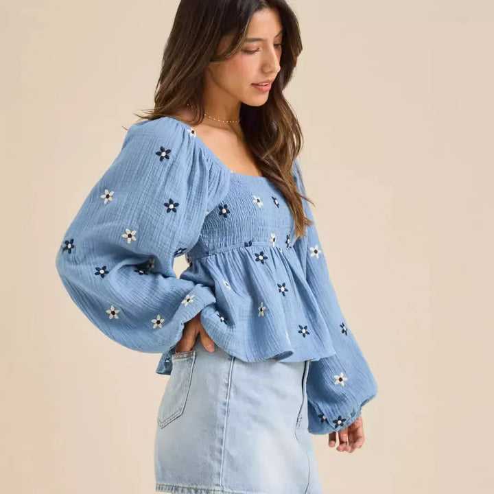 SILA™ - Comfy Floral Pleated Long Sleeve Top - MABEL LONDON