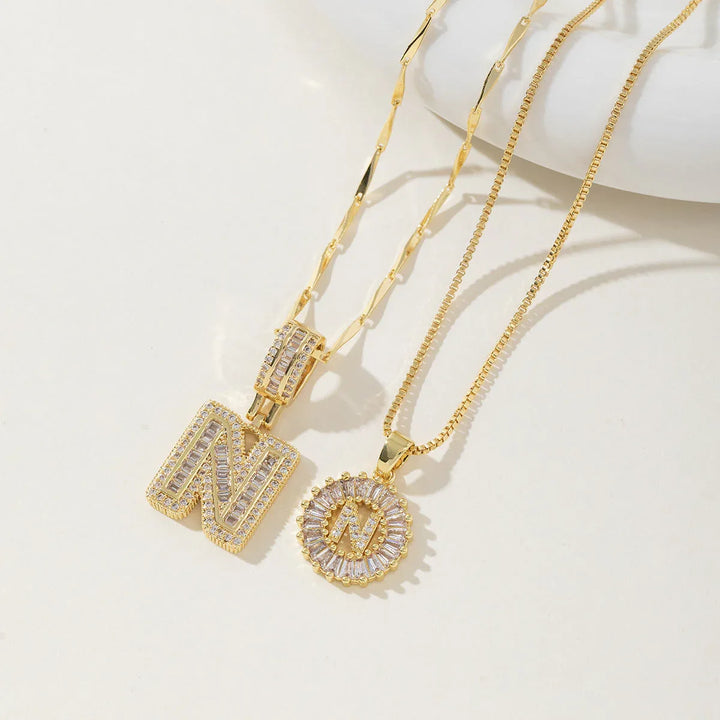 AISHA™ - Elegant 2-Pack Initial Letter Pendant Necklaces - MABEL LONDON