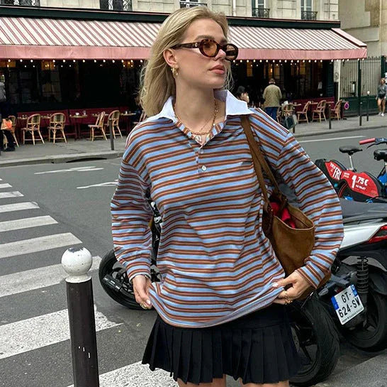 SCARLETT™ - Casual Oversized Striped Collared Top - MABEL LONDON