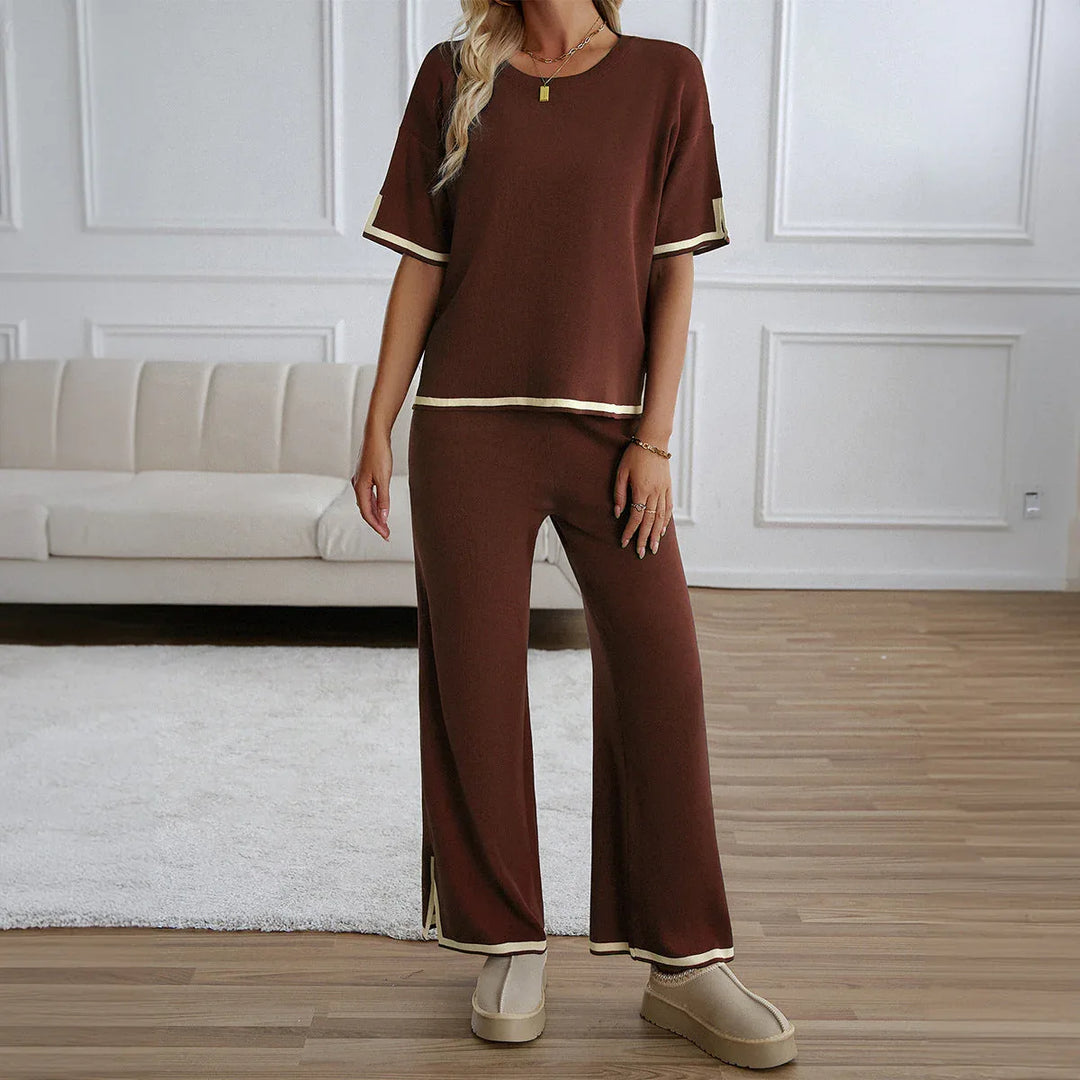 MAHALINA™ – Chic Short Sleeve and Wide Leg Lounge Set - MABEL LONDON