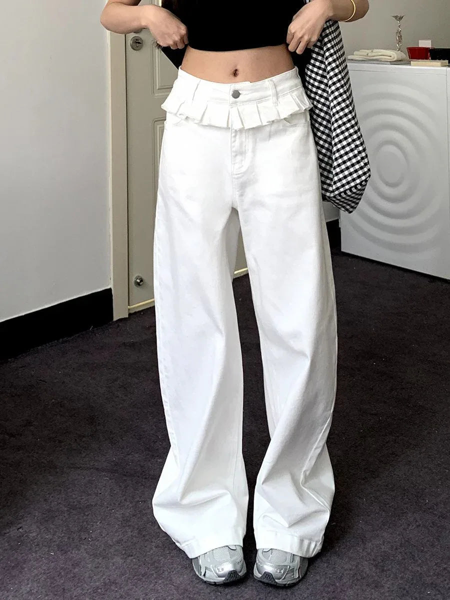 PAISLEY™ – Elegant Lace-Trimmed Wide-Leg Jeans - MABEL LONDON