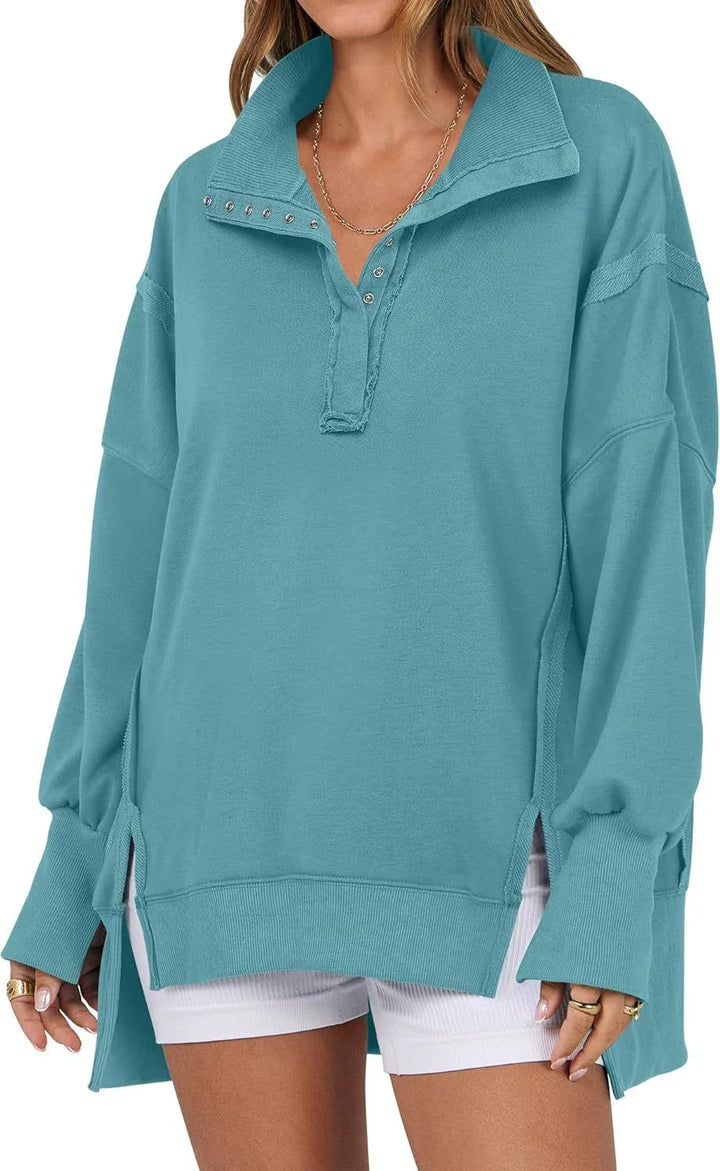 KAYLIE™ - Chic Oversized Button-Up Sweatshirt - MABEL LONDON