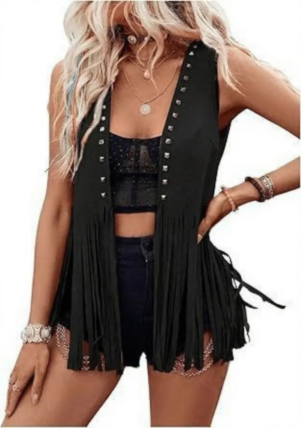 DHARNA™ – Casual Open-Front Sleeveless Fringe Vest - MABEL LONDON