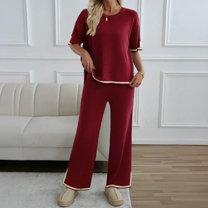 MAHALINA™ – Chic Short Sleeve and Wide Leg Lounge Set - MABEL LONDON