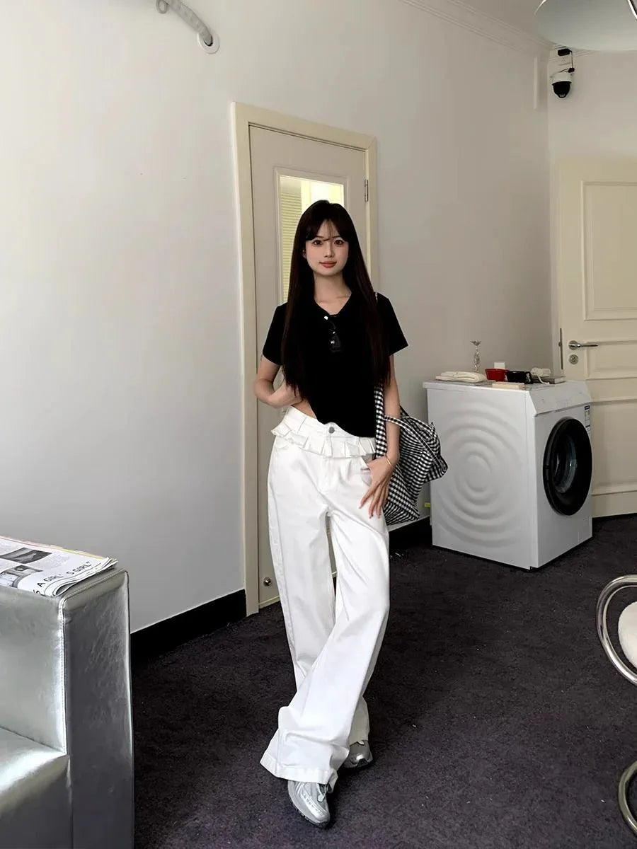 PAISLEY™ – Elegant Lace-Trimmed Wide-Leg Jeans - MABEL LONDON