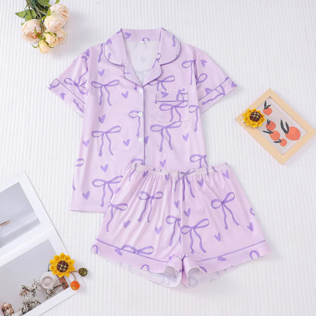 SHAKILA™ - Casual Crop Shirt and Short Pajama Set - MABEL LONDON