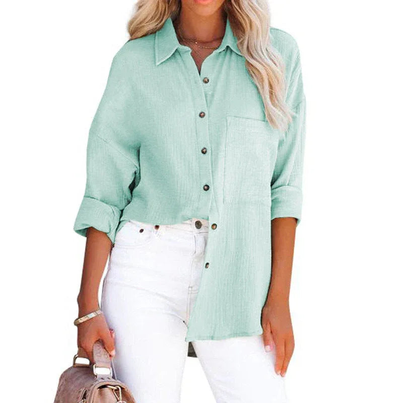 WOLLY™ - Casual Button Down Long Sleeve Blouse - MABEL LONDON