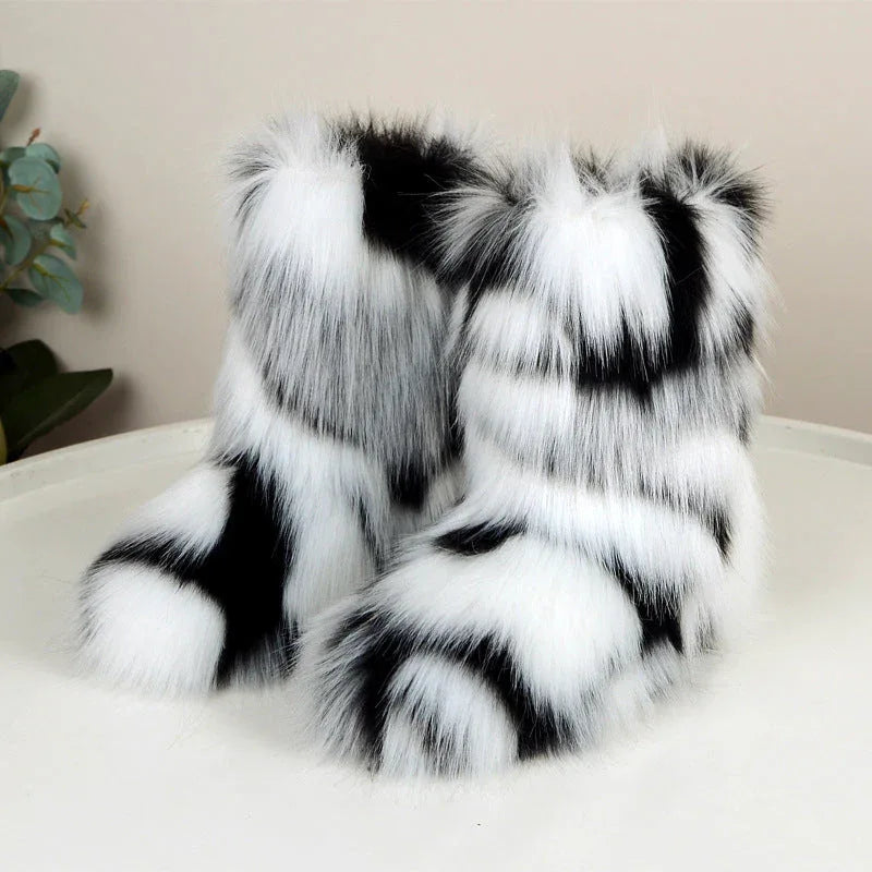 HIRA™ - Chic Trendy Furry Mid Length Winter Boots - MABEL LONDON