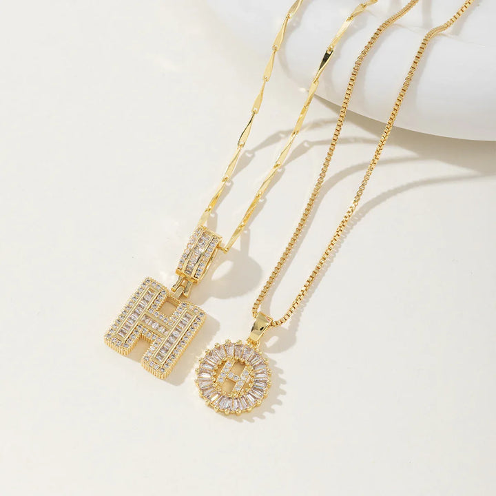 AISHA™ - Elegant 2-Pack Initial Letter Pendant Necklaces - MABEL LONDON