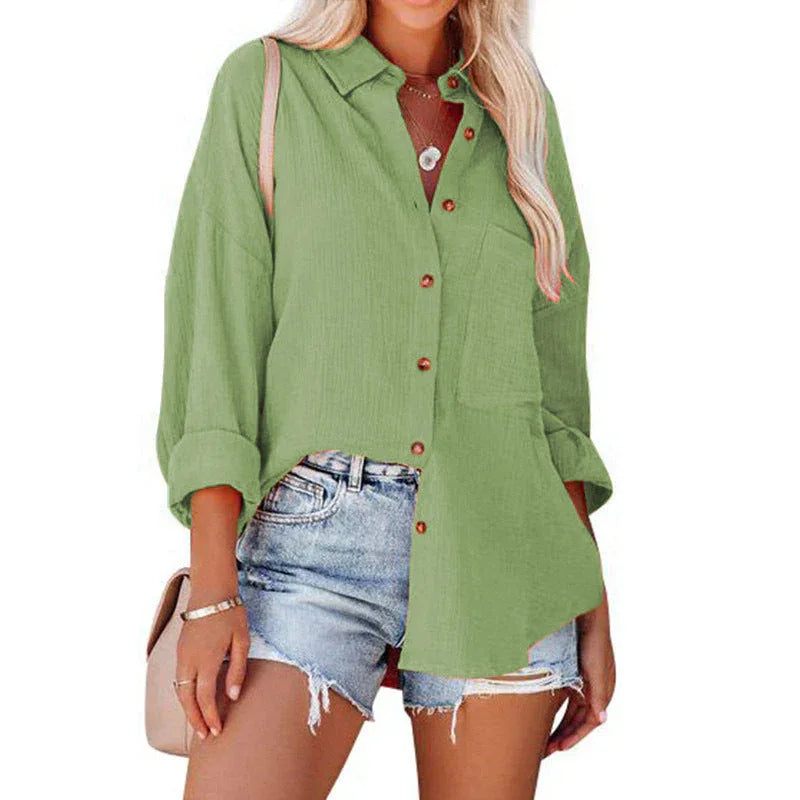 WOLLY™ - Casual Button Down Long Sleeve Blouse - MABEL LONDON
