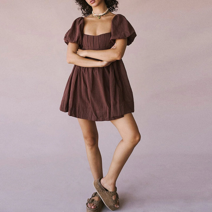 DALAWA™ - Chic Summer Puff Sleeve Square Neck Mini Dress - MABEL LONDON