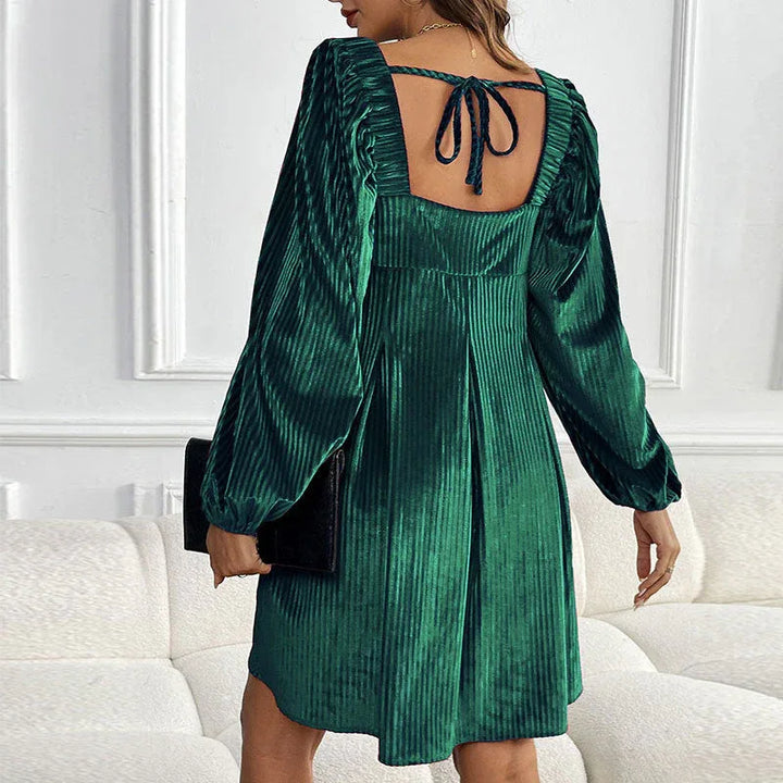 KEYZI™ - Cozy Plain Bishop Sleeve Square Neck Mini Dress - MABEL LONDON