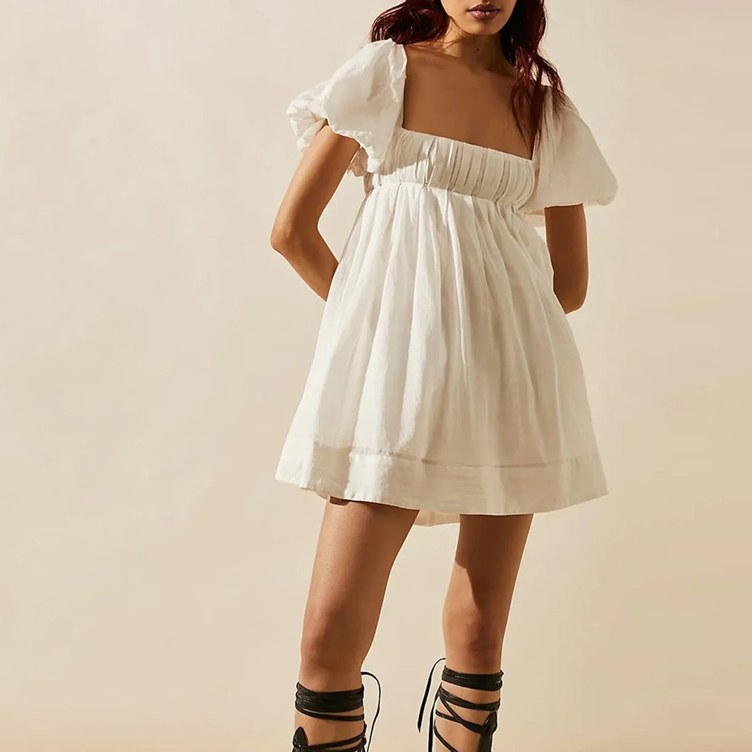 DALAWA™ - Chic Summer Puff Sleeve Square Neck Mini Dress - MABEL LONDON