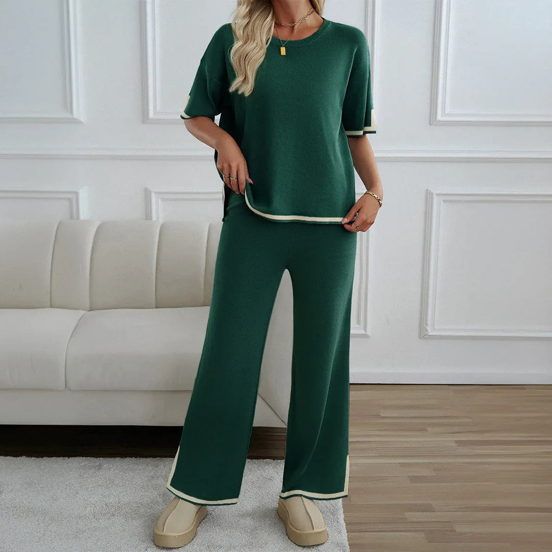 MAHALINA™ – Chic Short Sleeve and Wide Leg Lounge Set - MABEL LONDON