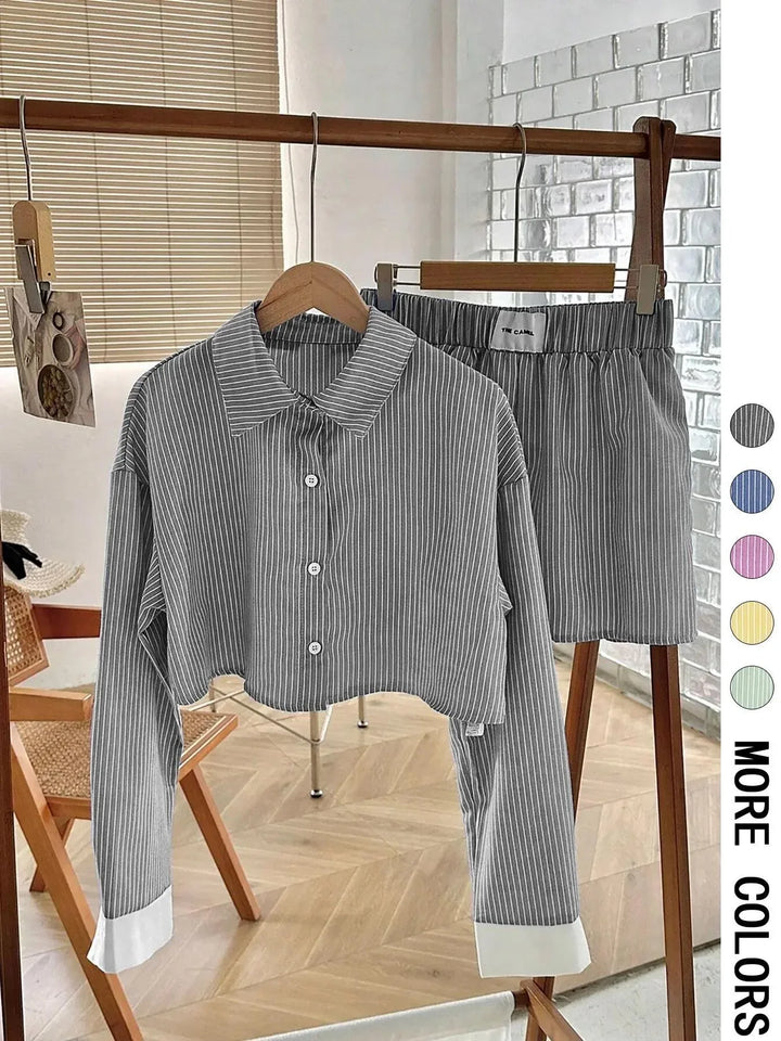 EMERSYN™ - Casual Collared Long-Sleeve Co-Ord Set - MABEL LONDON