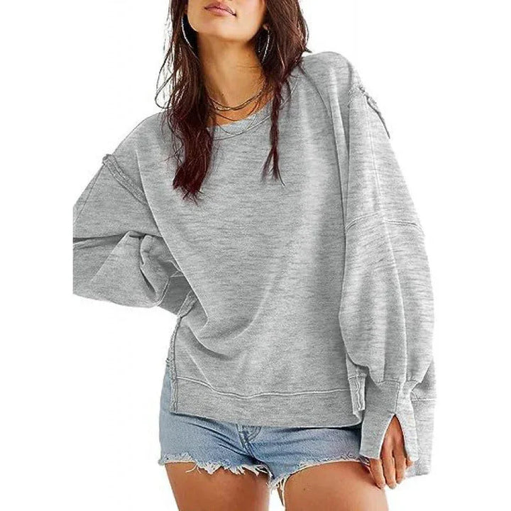 DAMIT™ - Casual Oversized Long Sleeve Crewneck Sweatshirt - MABEL LONDON
