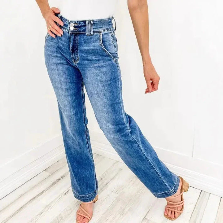 TALLIS™ – Comfy Double Down Wide Leg Jeans - MABEL LONDON