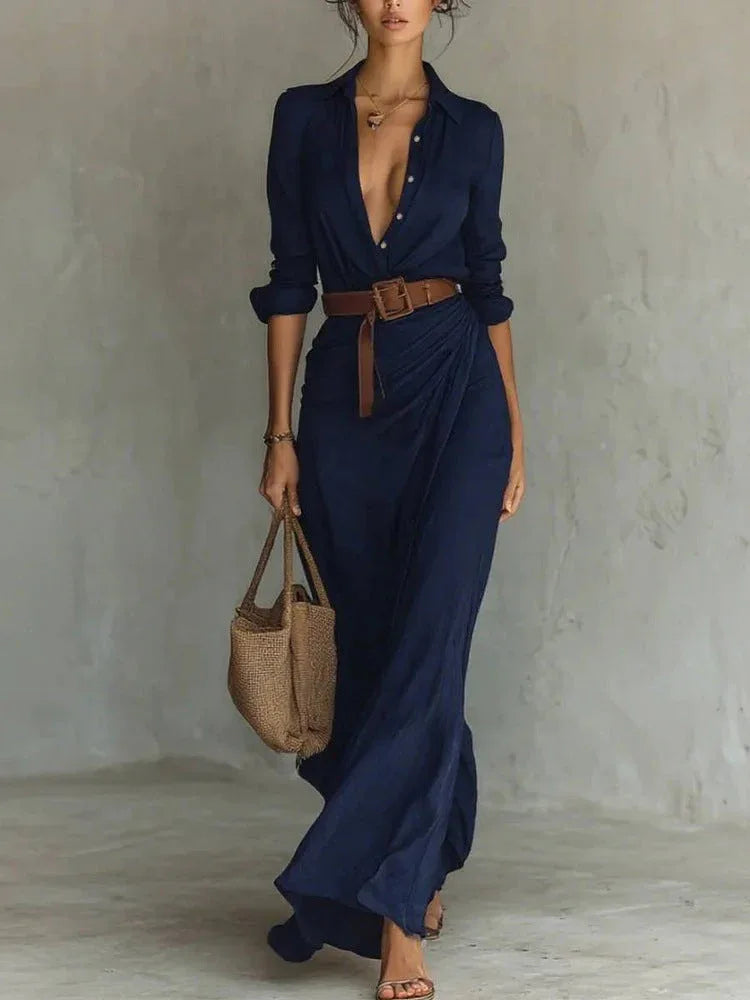 Una | Lapel-Wrap Maxi Dress - MABEL LONDON