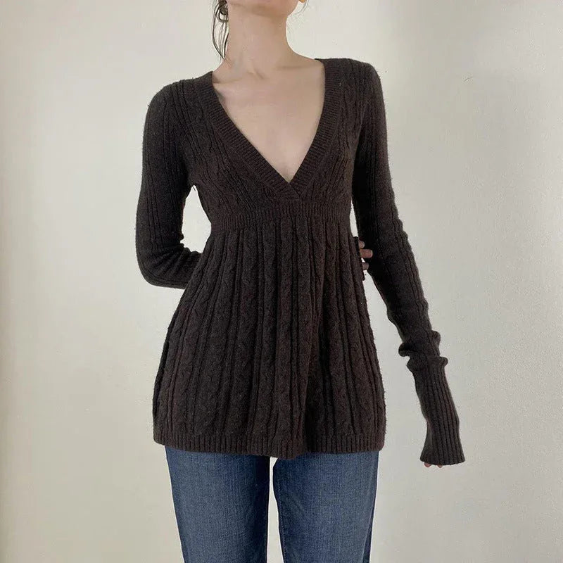 MERYL™ - Classy Long Sleeve V-Neck A-Line Waist Sweater - MABEL LONDON