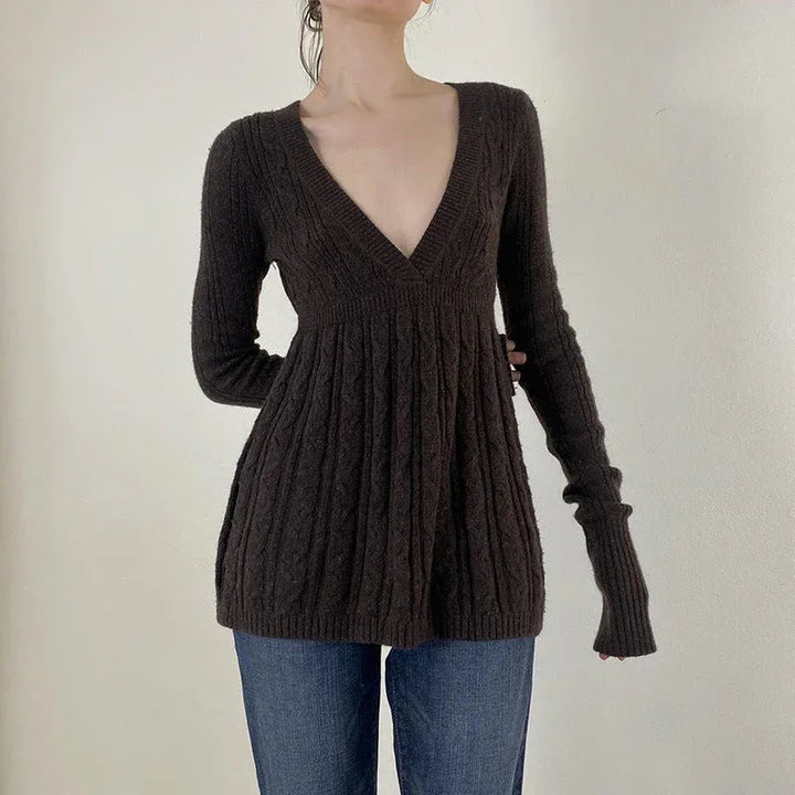 MERYL™ - Classy Long Sleeve V-Neck A-Line Waist Sweater - MABEL LONDON