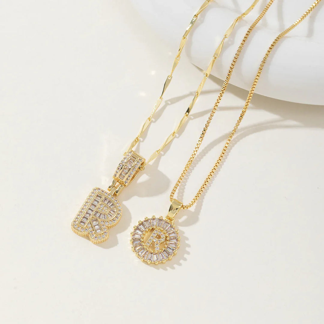 AISHA™ - Elegant 2-Pack Initial Letter Pendant Necklaces - MABEL LONDON