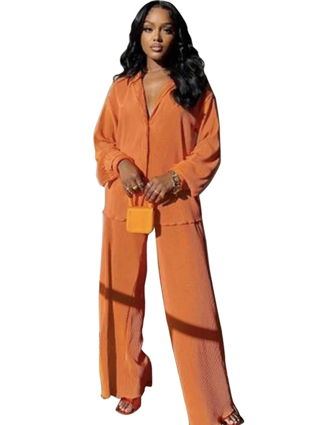 CLEO™ – Chic Collared Long Sleeve and Wide-Leg Pant Set - MABEL LONDON