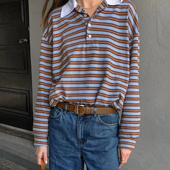 SCARLETT™ - Casual Oversized Striped Collared Top - MABEL LONDON