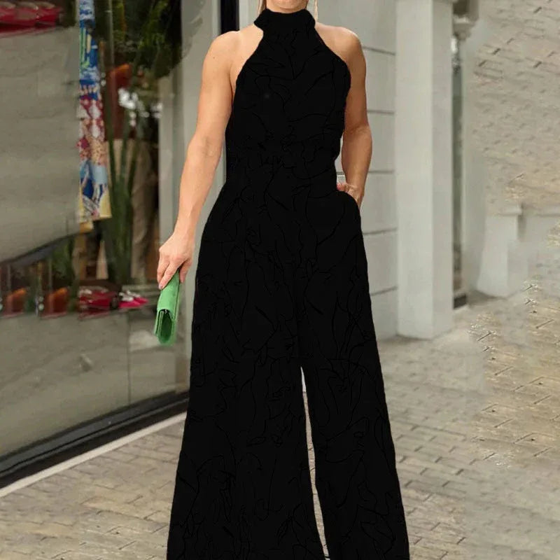 QIANA™ - Elegant Wide Leg Neck Tie Sleeveless Summer Jumpsuit - MABEL LONDON