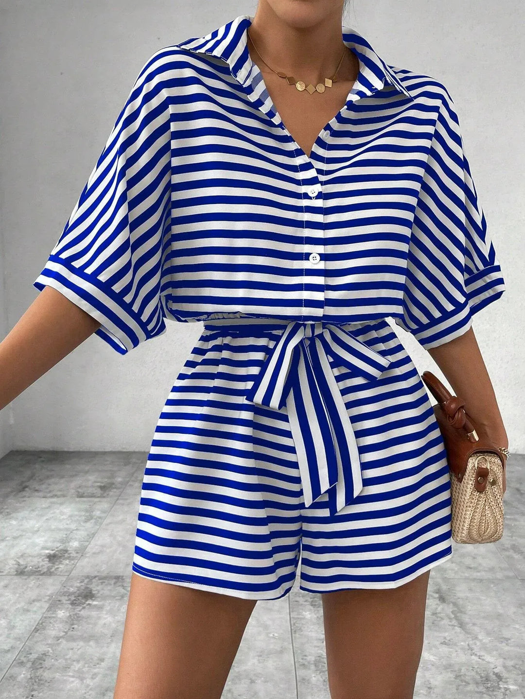 CANDIDA™ – Casual Striped Tie-Front Summer Romper - MABEL LONDON