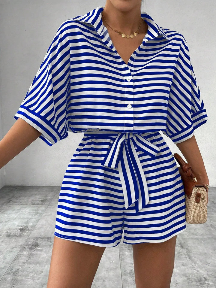 CANDIDA™ – Casual Striped Tie-Front Summer Romper - MABEL LONDON