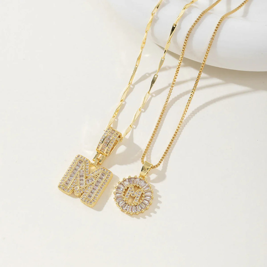 AISHA™ - Elegant 2-Pack Initial Letter Pendant Necklaces - MABEL LONDON