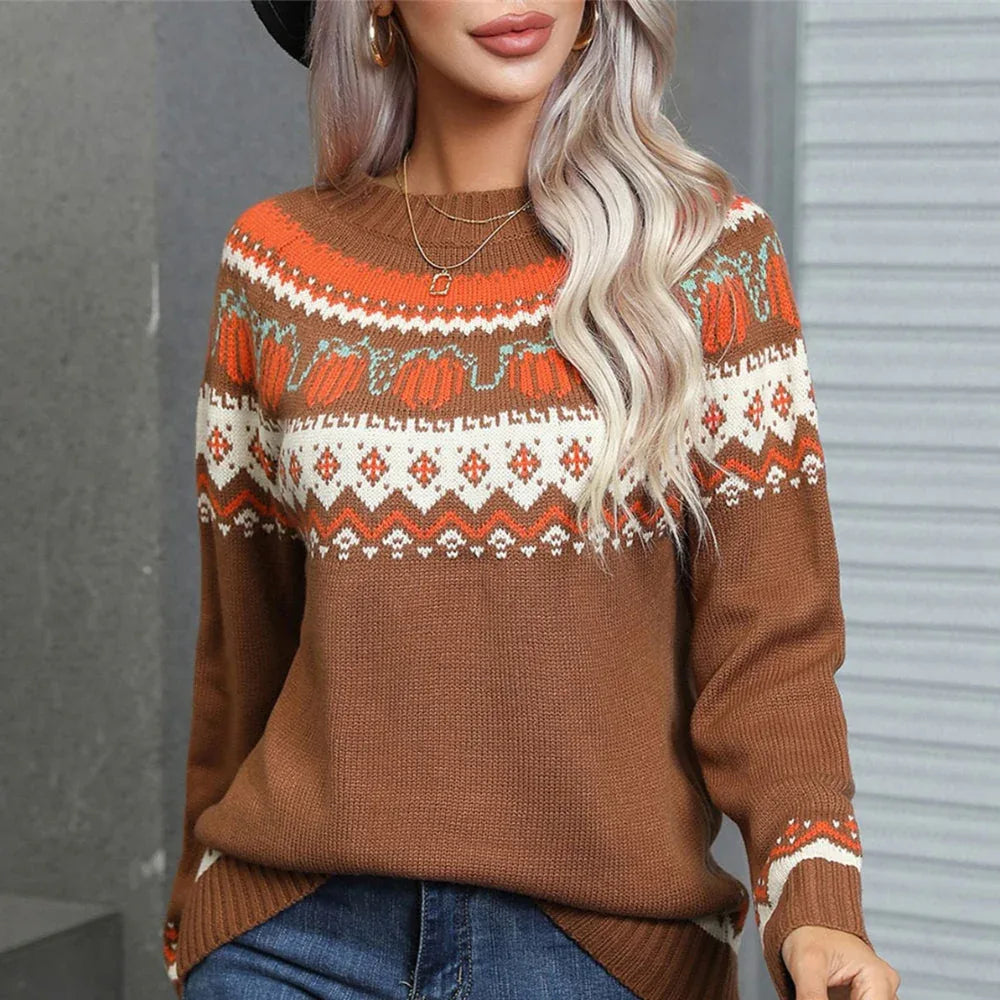 IYONNA™ - Vintage Round Neck Pumpkin Pullover Sweater - MABEL LONDON