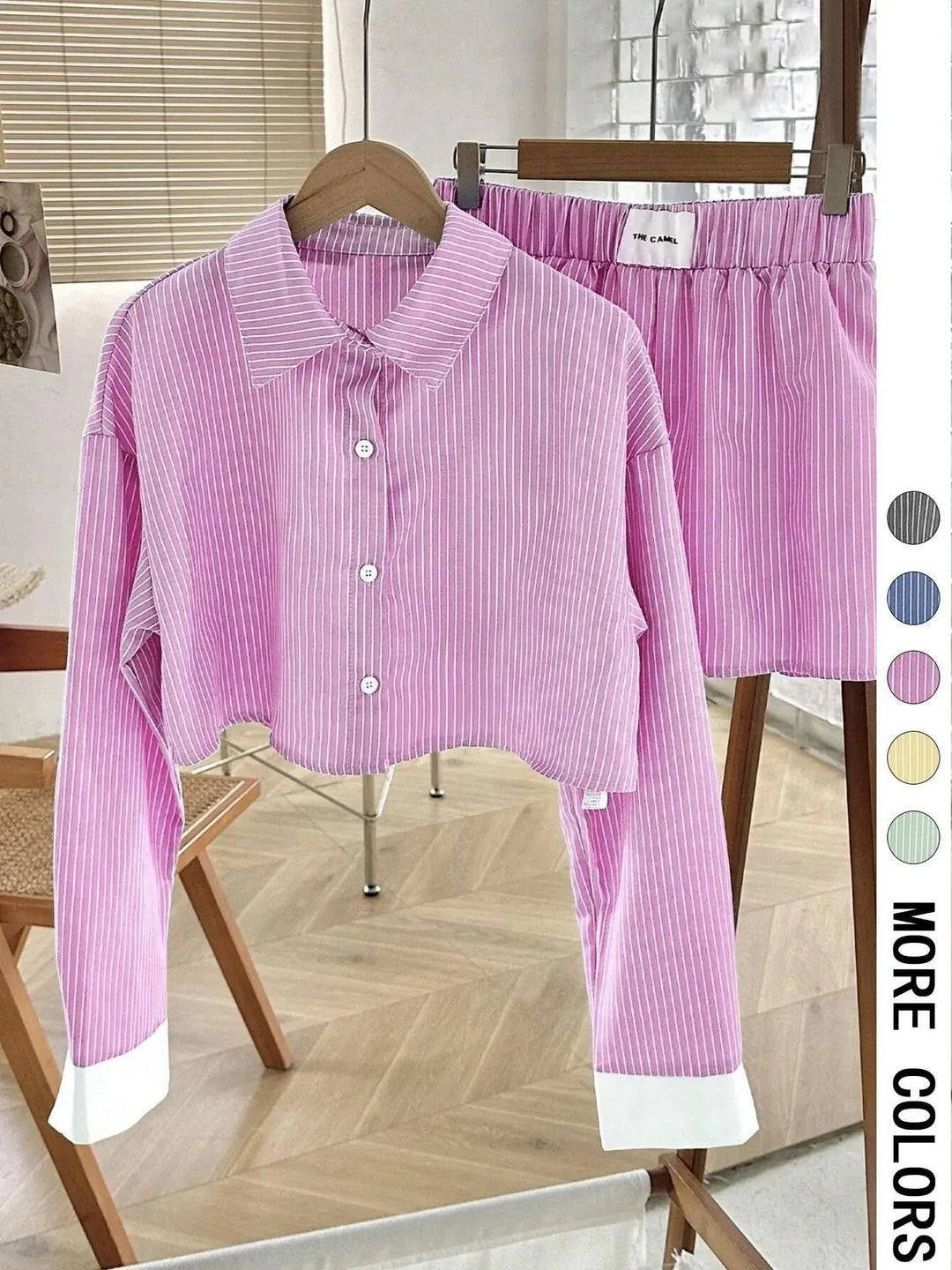 EMERSYN™ - Casual Collared Long-Sleeve Co-Ord Set - MABEL LONDON