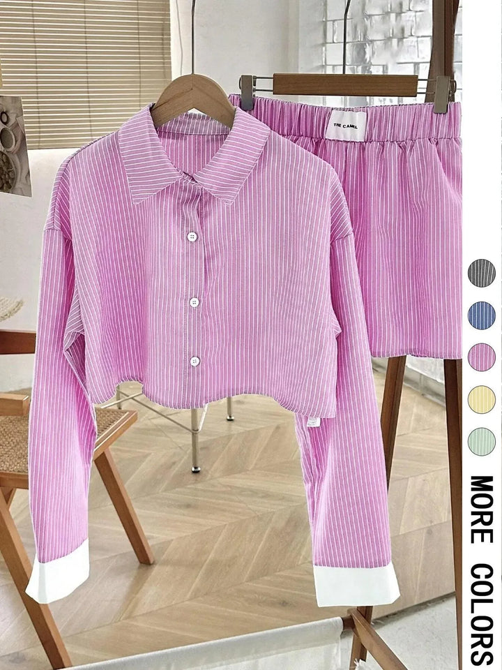 EMERSYN™ - Casual Collared Long-Sleeve Co-Ord Set - MABEL LONDON