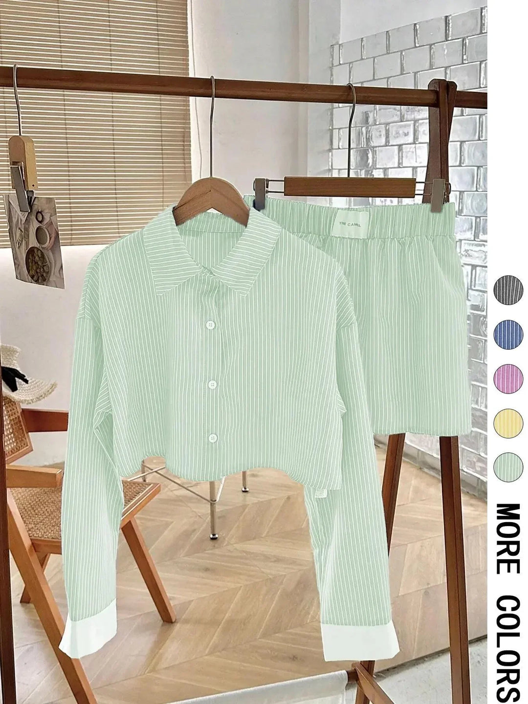 EMERSYN™ - Casual Collared Long-Sleeve Co-Ord Set - MABEL LONDON