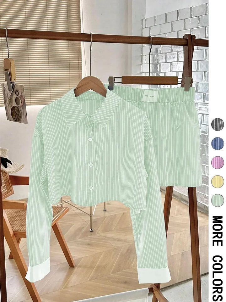 EMERSYN™ - Casual Collared Long-Sleeve Co-Ord Set - MABEL LONDON