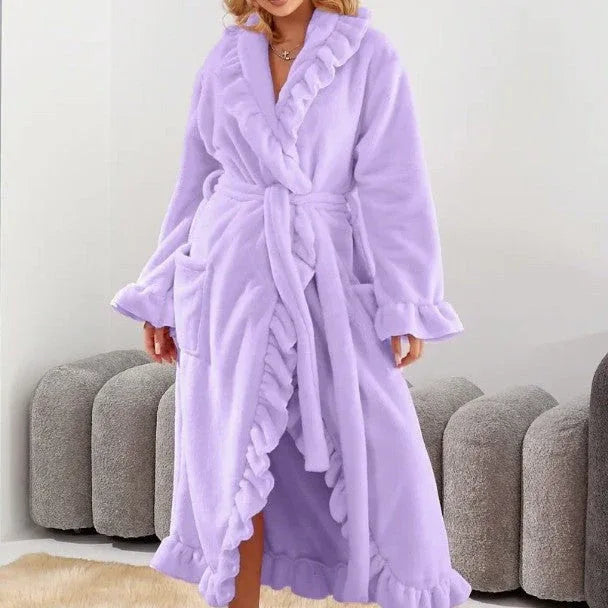 SASUKE™ - Classy Ruffle Hem Long Sleeve Robe - MABEL LONDON