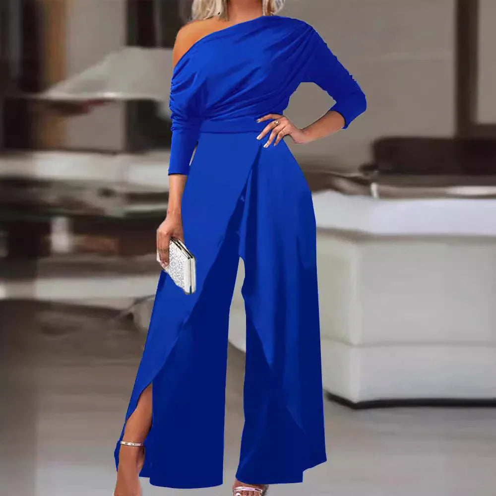 LEILANI™ - Elegant Ruched Wrap Split Hem Jumpsuit - MABEL LONDON