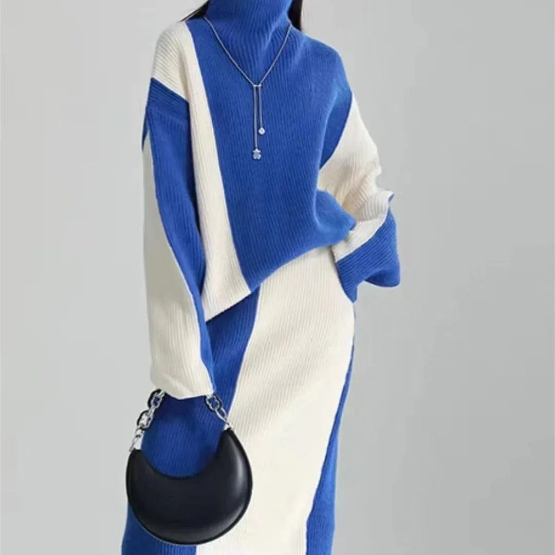 PIYA™ - Elegant Turtle Neck Long Sleeve Top and Skirt Set - MABEL LONDON