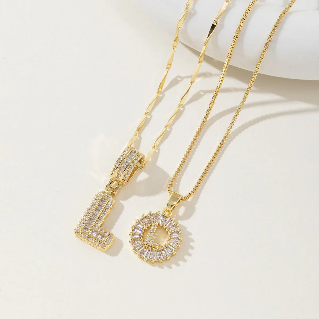 AISHA™ - Elegant 2-Pack Initial Letter Pendant Necklaces - MABEL LONDON