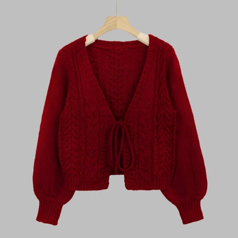 SHERICA™ – Cozy Vintage Chunky Tie-Front Long Sleeve Cardigan - MABEL LONDON