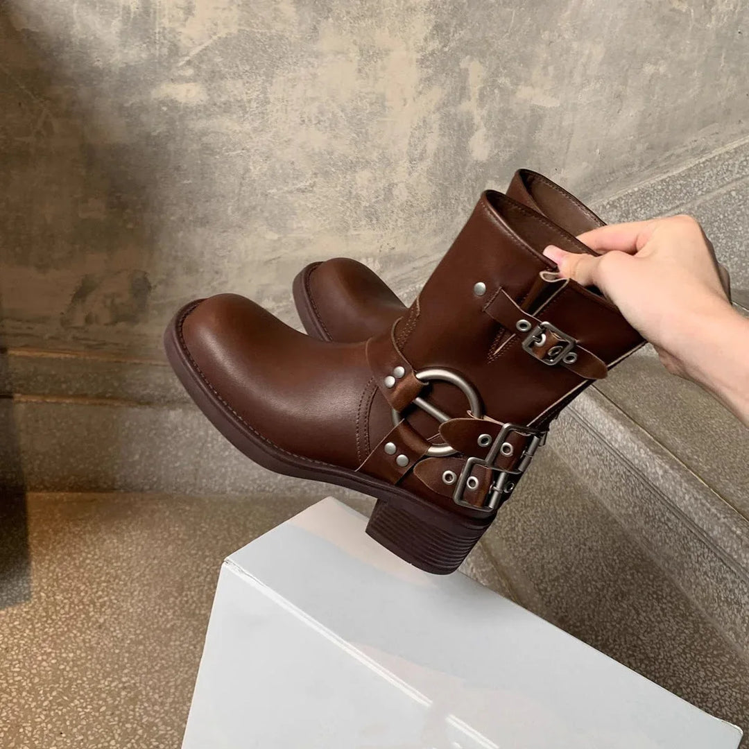 POTENCIANA™ – Classic Buckled Ankle Motorcycle Boots - MABEL LONDON