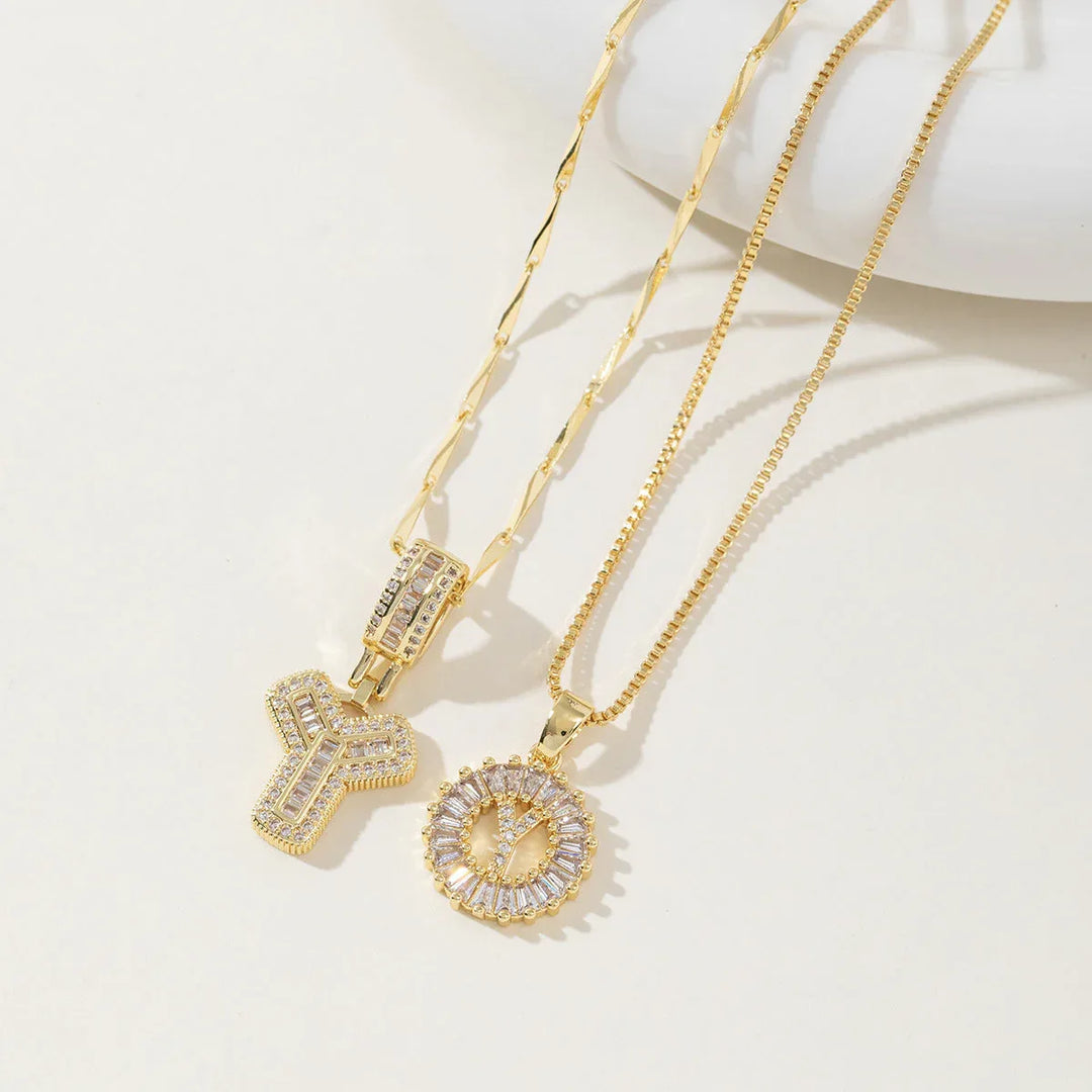 AISHA™ - Elegant 2-Pack Initial Letter Pendant Necklaces - MABEL LONDON