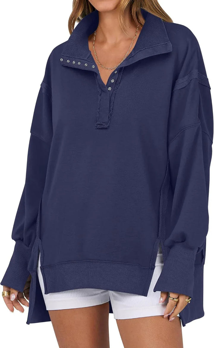 KAYLIE™ - Chic Oversized Button-Up Sweatshirt - MABEL LONDON