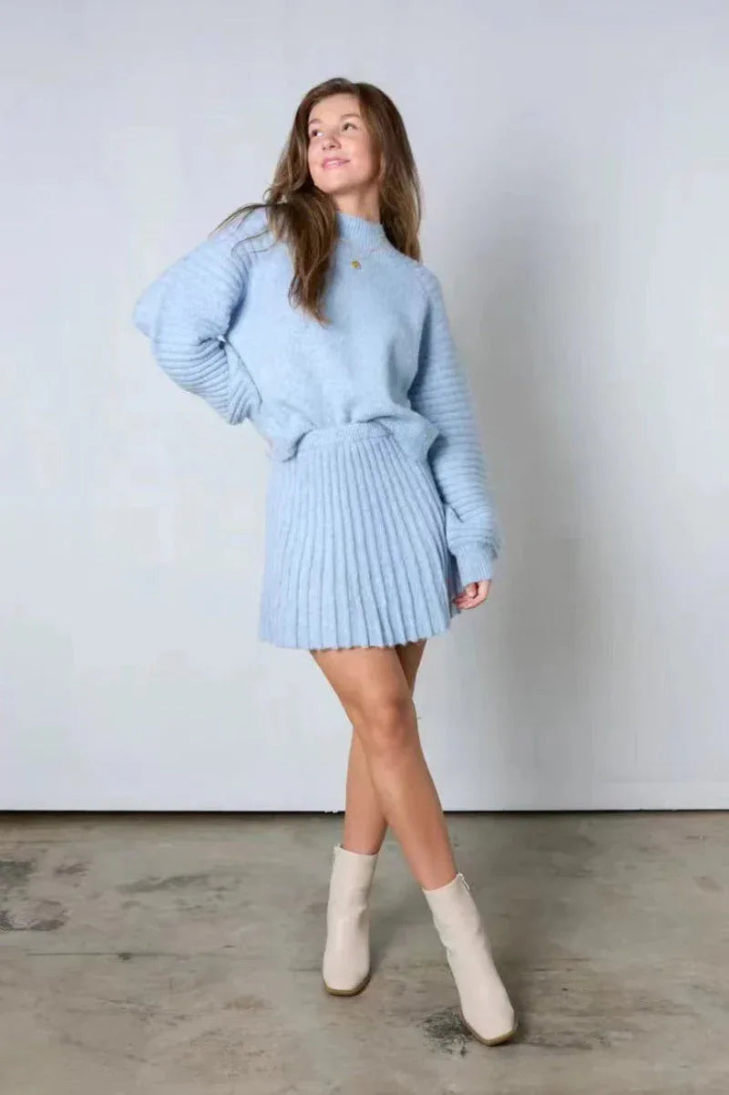 PEBBLES™ - Chic Long-Sleeve Sweater and Mini Skirt Set - MABEL LONDON